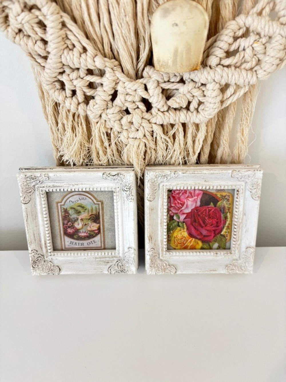 Shabby Chic SET OF TWO vintage style small art frames gallery white distressed